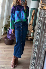 Dunev High Rise Pocket Button Belt Slit Denim Skirt