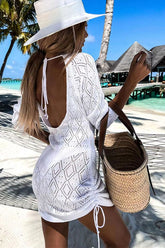 Lost In Bali Island Knit Backless Ruched Mini Dress