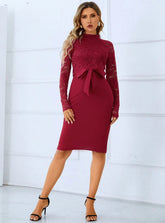 ROUND NECK LACE LONG SLEEVES DRESS