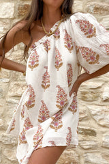 Feeling Compelled Print One Shoulder Mini Dress