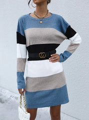 STYLISH TURTLENECK COLOR MATCHING SWEATER DRESS