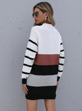 COLOR MATCHING KNITTED PULLOVER STRIPED CONTRAST SWEATER