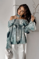 Trendy Finesse Print Off Shoulder Long Sleeve Top