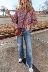 Loving My Life Printed Smocked Long Sleeve Top