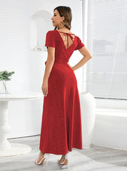 V-NECK SLIM LACE-UP DRESS LONG DRESS