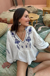 Midnight Romance Embroidery Long Sleeve Top