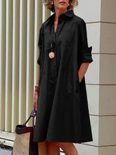 Simple Long Sleeves Solid Modern Color Lapel Midi Dress