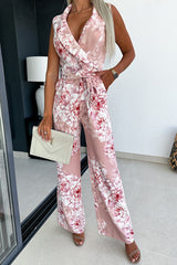 Gracie Wrap Lapel V-neck Tie Waist Pocketed Jumpsuit