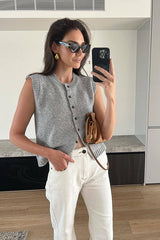 See You Soon Sleeveless Button Down Knit Top - 2 Colors