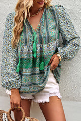 Romantic Season Boho Print Tassel Long Sleeve Shirt