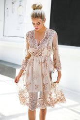 Sequin V-neck Half Sleeve Dress - 2 Colors