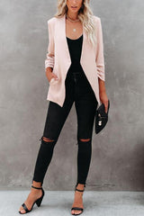 Uptown Girl Ruched Sleeves Pocketed Blazer
