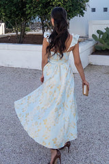 Baroque Floral Sweetest Ruffle Back Smocked Corset Midi Dress