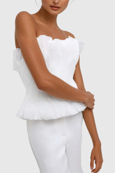 Akili Strapless Ruch Ruffle Top In White
