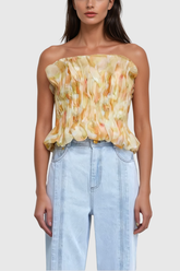 Akili Strapless Ruch Ruffle Top In Yellow