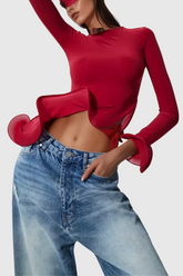 Alize Ruffle Bodycon Asymmetric Top