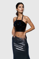 Apollo Halter Neck Armor Top In Black