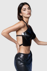 Apollo Halter Neck Armor Top In Black