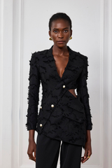 Aura Fringe Cutout Asymmetric Blazer