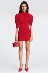 Cenlia Mesh Hollow Mini Dress In Red