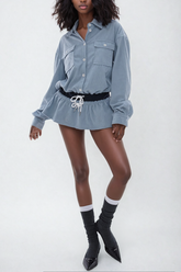 Corduroy Drawstring Shirt Mini Dress