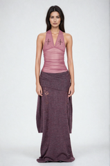 Dakota Halter Neck Backless Ruch Top In Pink