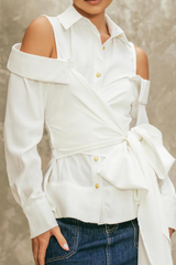 Edith Bow Lace Up Fringe Top