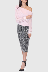 Ensley Flower Single Shoulder Mesh Top In Pink