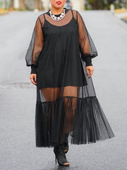 Ruffle Sheer Dress with Cami Dress