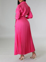 Indiebeautie Solid Pleated Shirt Dress