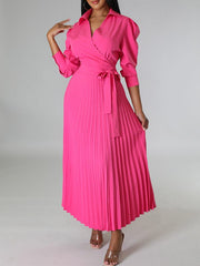 Indiebeautie Solid Pleated Shirt Dress