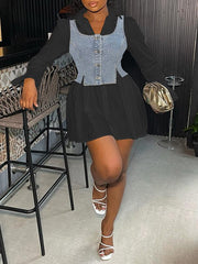 Indiebeautie Bell-Sleeve Shirt Dress with Denim Vest