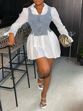 Indiebeautie Bell-Sleeve Shirt Dress with Denim Vest