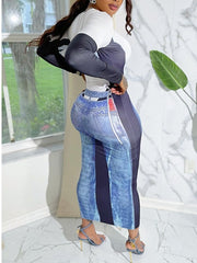 Denim Print Dress--Clearance