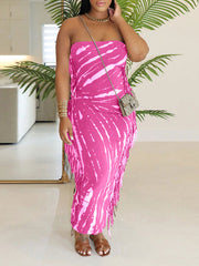 Fringe Combo Strapless Dress--Clearance