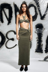 Hollister Halter Neck Lace Up Top In Green