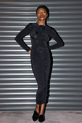 Kenia Flower Ruch Mesh Top In Black