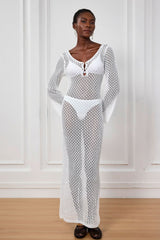 Lana Knit Hollow Plunge Maxi Dress In White
