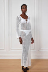 Lana Knit Hollow Plunge Maxi Dress In White