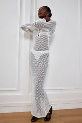 Lana Knit Hollow Plunge Maxi Dress In White