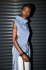 Lasya High Neck Cutout Buckle Denim Top