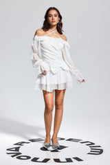 Liberty Mesh Ruffle Asymmetric Bow Mini Dress