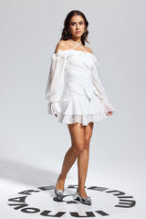Liberty Mesh Ruffle Asymmetric Bow Mini Dress