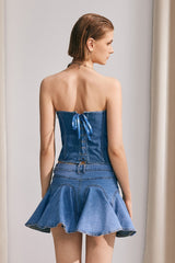 Livia Diamonds Embellished Strapless Denim Top