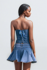 Livia Diamonds Embellished Strapless Denim Top