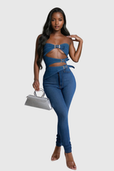 Meher Cutout Strapless Denim Top