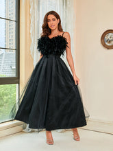 Black Feather Halter Mesh Evening Dress