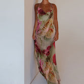 Halter-neck dress with French slit waist and tie back