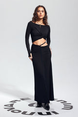 Padget Twist Ruch Bodycon Top In Black