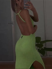 Ribbed Backless with Slit Maxi Dress